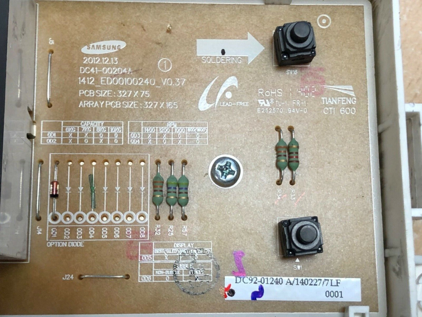 SAMSUNG WF80F5EBW4W WASHING MACHINE DISPLAY & POWER PCB DC92-01238E DC92-01240A