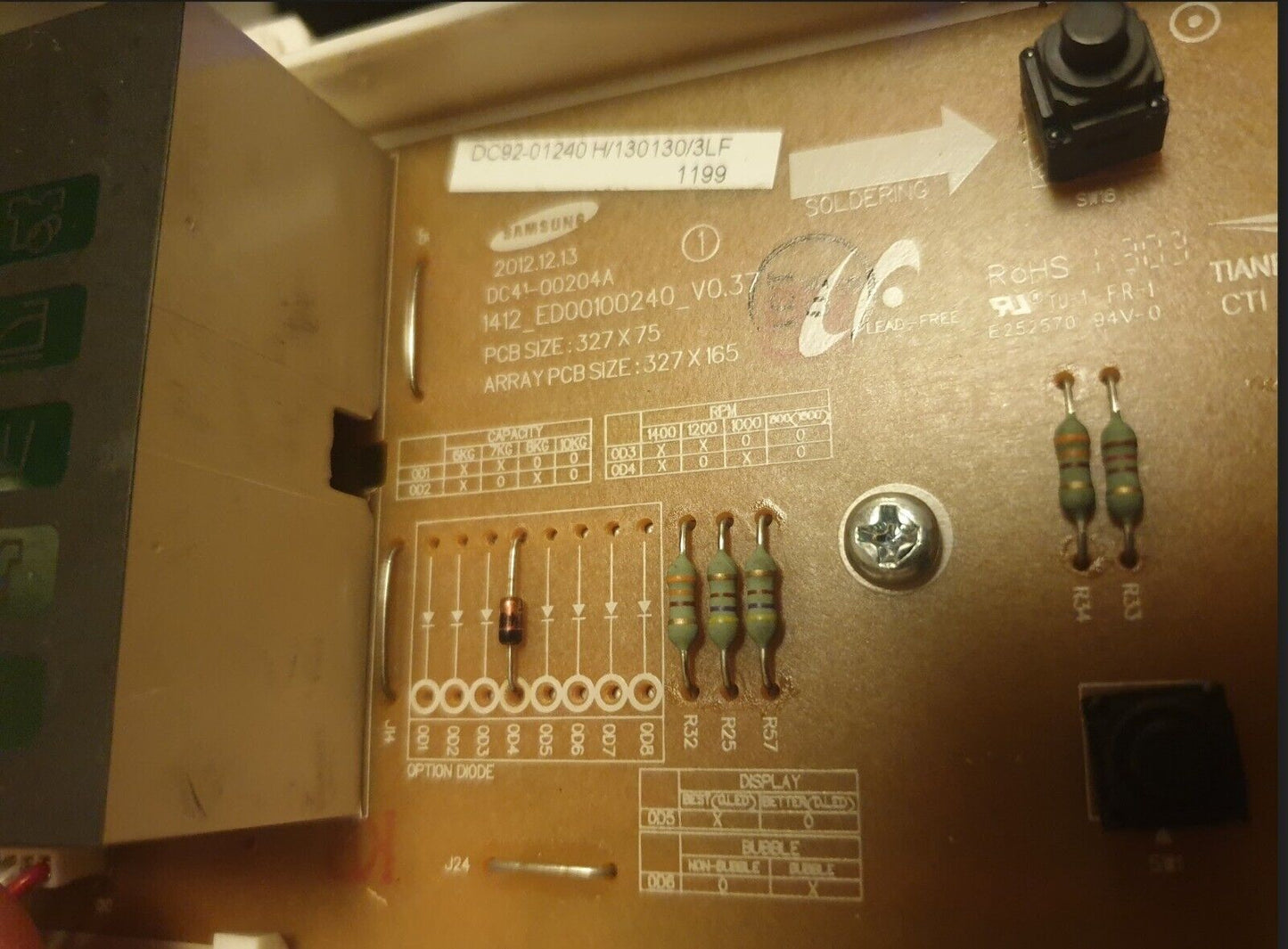 SAMSUNG WF60F4E5W2W WASHING MACHINE PCB - DC92-01238N