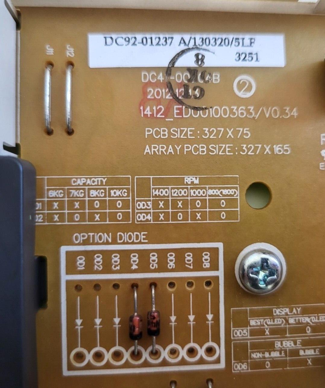 SAMSUNG WF60F4E0W2W WASHING MACHINE DISPLAY & POWER PCB DC92-01238A